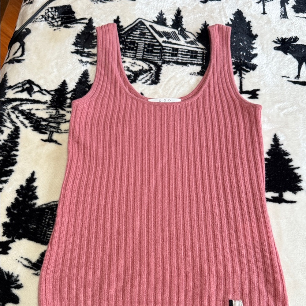 OGD CASHMERE Elegant Pink Ribbed Tank Top NWOT